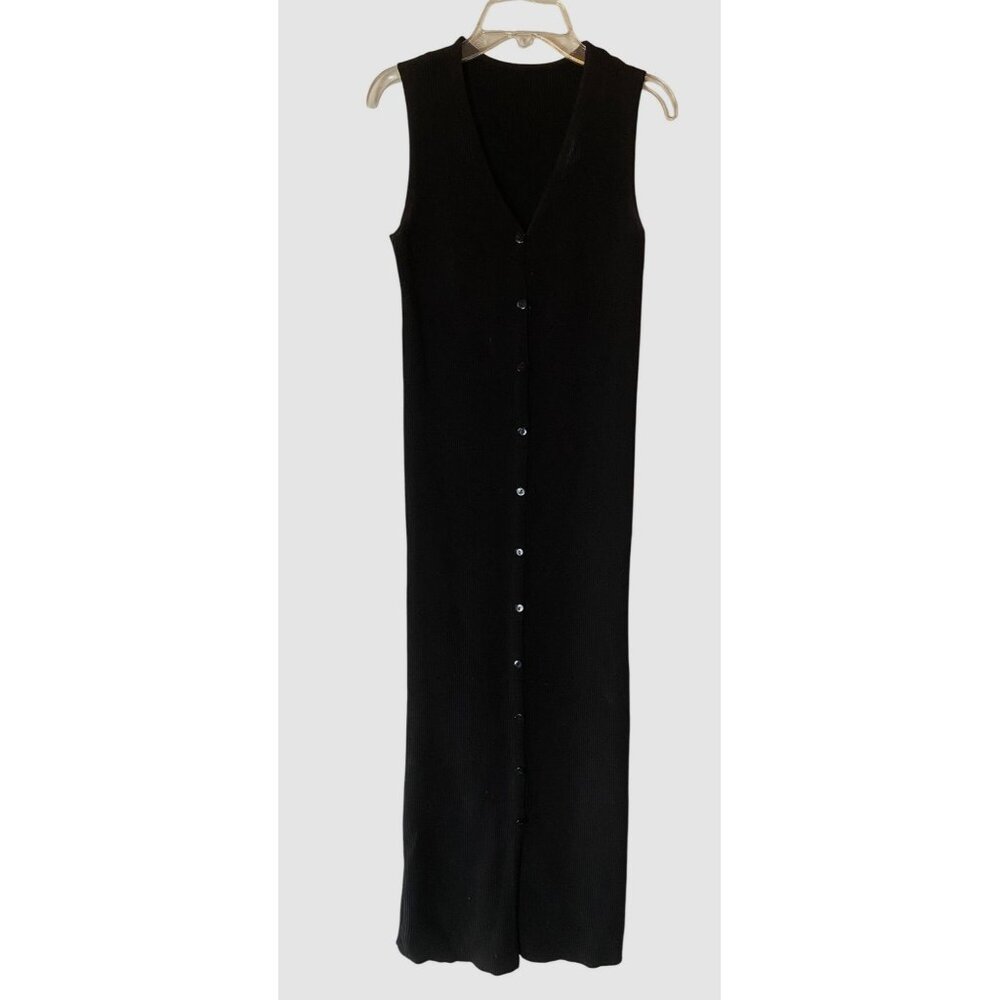Dazy Black Sleeveless Button-Down Ribbed Maxi Dress Small